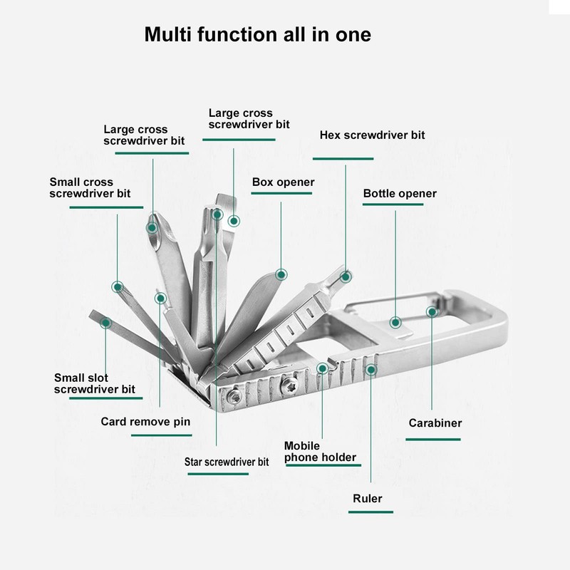 Key Ring Multitool, 12 in 1 Foldable Multitool Stainless Steel