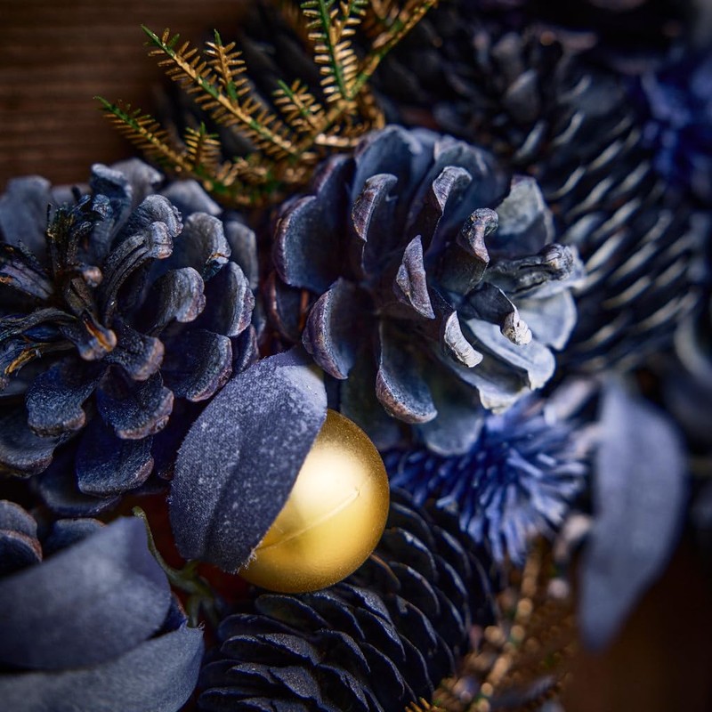 34cm Pastel Blue Pine Cone Hanging Winter Wreath Door Decoration