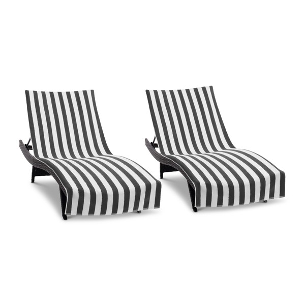 Arkwright California Cabana Chaise Lounge Cover - (Pack of 2) 100% Cotton Terry Towels, Pool Chair Covers for Outdoor Beach Furniture, 30 x 85 in, Black