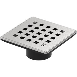 GURU USA Evo Lite Plus Square Stainless Steel Shower Drain with ABS Base & Hair Strainer, Bathroom Accessories for Shower Floor Drainage, Plus Brushed