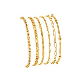KunJoe Dainty Gold Chain Bracelets for Women Stack, Gold Jewelry Set for Women Bracelet,Layered Stainless Steel Stackable Paperclip Link Chain Bracelet Set