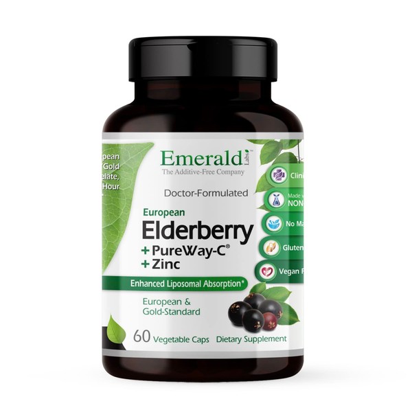 Emerald Labs Elderberry Plus - Dietary Supplement with Elderberry Extract, Vitamin C, and Zinc for Immune Support, Healthy Digestion and Cell Function - 60 Vegetable Capsules