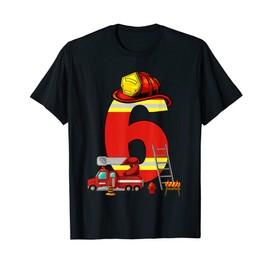 Fire Truck 6th Birthday Boy 6 Year Old Toddler Firefighter T-Shirt