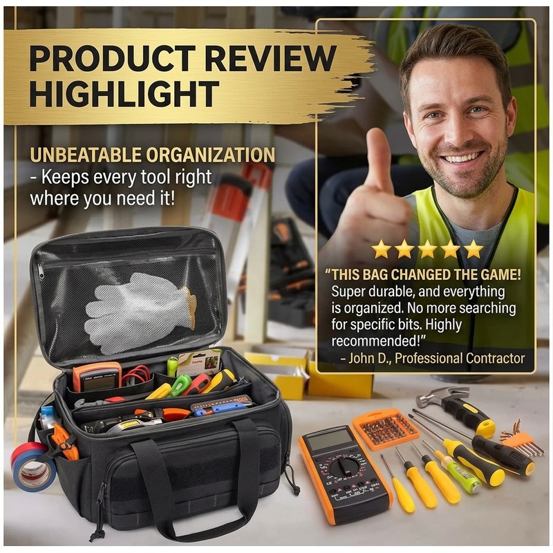 14-Inch Heavy-Duty Tool Bag for Tool Organization – Portable Polyester