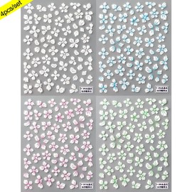 5D Embossed Flowers Nail Stickers for Nail Art Designs,4 Sheets Spring Cherry Blossom Floral Petals Self-Adhesive Nail Decals,Holographic Sakura Foils Sticker for Nail Decoration Manicure Supplies