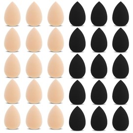 Gjinxi Pack of 30 Mini Makeup Sponge, Makeup Sponge, Small Blender Foundation Puffs for Powder, Cream, Repairs, Cosmetic Sponges (Black, Skin Colour)