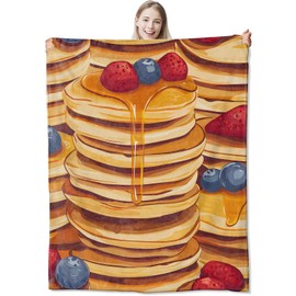 Manta para panqueques, acogedora manta de franela suave, ligera para sofá y ropa de cama, viajes y decoración de panqueques al aire última intervensión, regalos con diseño de panqueques mullido, 60 x