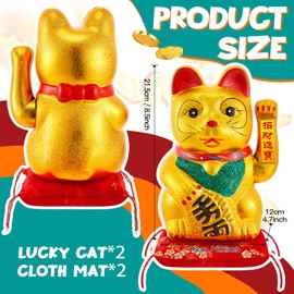 Suzile 2 Pcs 9'' Maneki Neko Lucky Cat Waving Arm Chinese Fortune Cat Feng Shui Statue for Lunar New Year Home Office Restaurant Shop Gifts Decor, Battery Operated (Battery Not Included)