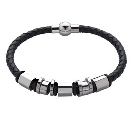 LUCKMAN Pulsera Hombre Acero Inoxidable y Cuero Piel Vegana con Broche Magnético tipo Brazalete – Joyería y Accesorios para Hombre, Regalos para Hombre Cumpleaños y Navidad y Regalos para Papá Originales, Modelo Ryder