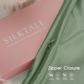 SILKTALE 19 Momme 100% Mulberry Silk Pillowcase for Hair and Skin with Zip, 1 Piece Sage Green 40 x 80 cm