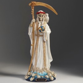 Veronese Design 11 1/2 Inch Santa Muerte Grim Reaper Holy Death Resin Sculpture White Gold Finish