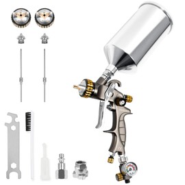 BEETRO HVLP Air Spray Gun, 1000ml Capacity 14.3CFM 29-32psi 1.4mm/1.8mm Nozzles Stainless Steel with Type 2 Adapter Air Control Valve and Filter Professional Gravity Feed Sprayer Automotive