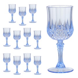 CALBODE Blue Plastic Wine Glasses Set of 12 – 7oz Unbreakable Vintage Drinking Glasses for Parties Reusable & Dishwasher-Safe for Weddings, Bars, and Every Celebration
