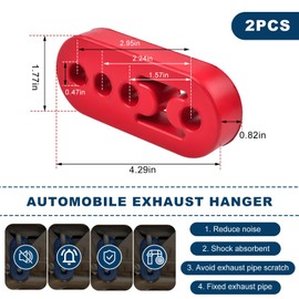 Wevdn 2 PCS Rubber Exhaust Hanger, 4 Holes Rubber Exhaust Muffler Tailpipe Hanger Insulator, Universal Exhaust Pipe Insulators Muffler Hangers for Vehicle, Car Accessories (Red)