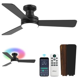 Homlit 42 inch RGB Ceiling Fan with Light, Smart App & Remote Control Low Profile Flush Mount, Music Sync Lighting, 6-Speed Quiet Reversible DC Motor, 4CCT Dimmable for Home Office Party,Black