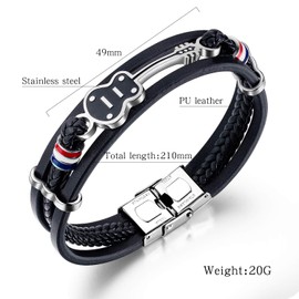 GAGAFEEL Mens Leather Bracelet Wristband Black Braided Cuff Music Treble Clef Rope Bass Guitar Bracelets Valentine Punk Gift for Him (4. Guitar-Black)