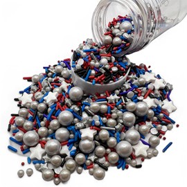 SE Si&Moos Red Blue and Black Sprinkles Soft Jimmy Sprinkles Silver Grey Pearl Sprinkles Silver Grey and White Star Sprinkles for Decorating Cakes, Cupcakes, Cookies & Desserts 3.17 OZ