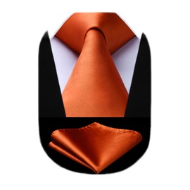 Hisdern TL-01S Men's Plain Necktie, Pocket Square Gift, Silky Sheen, 15 Colors, Washable, Business, Weddings, Graduation Gift, 10 orange, Free Size