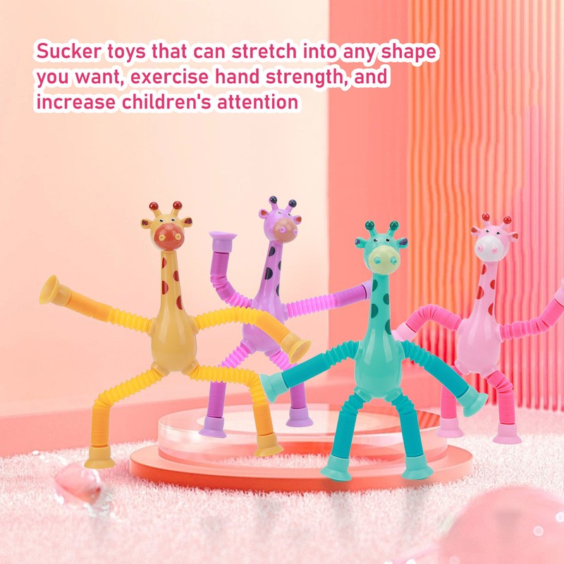 4Pcs Giraffe Tube Toy Telescopic Suction Cup Tube Giraffe Toy