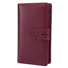 Itslife Womens Wallet,Large Capacity RFID Blocking Leather Wallets Credit Cards Organizer Ladies Wallet with Checkbook Holder,Wine Red