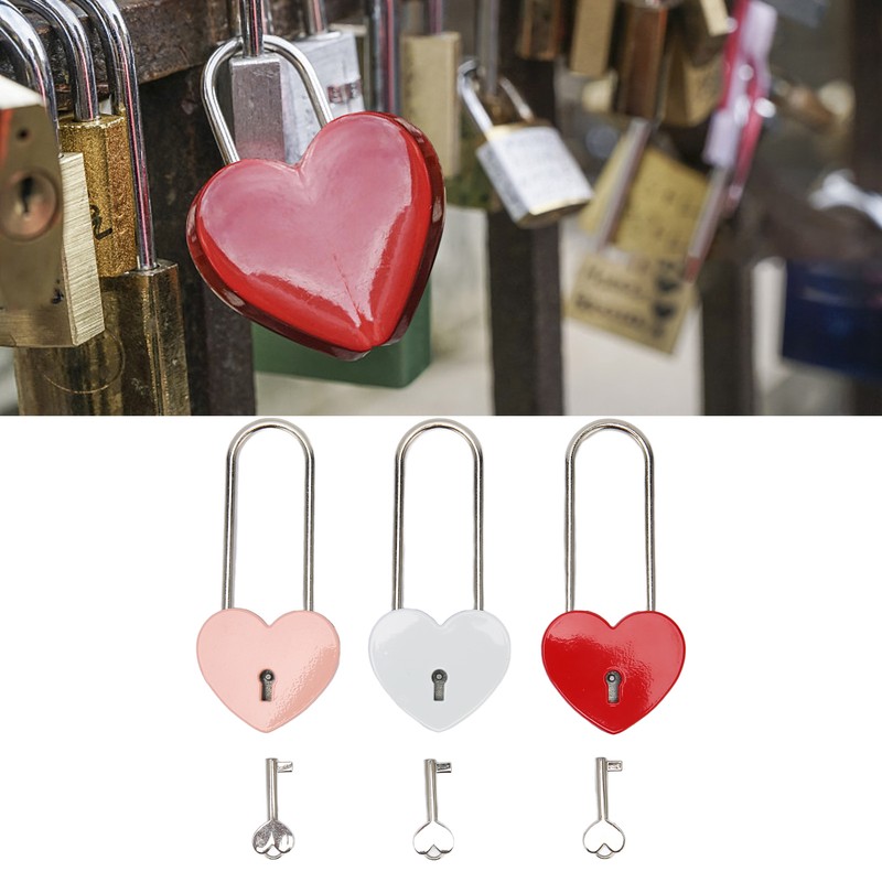 3pcs Heart Shaped Padlock with 3 Keys Rustproof Zinc Alloy