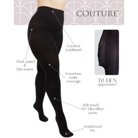 Couture Women's Plus Size Tights 70 Denier Opaque Tights for Women Plus Size - XXL - Black