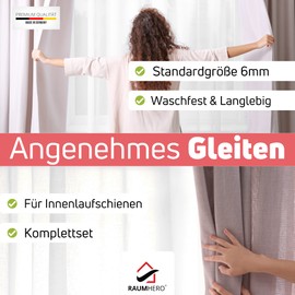 Raumhero® X-Gliders for Curtain Rails (Complete Set 100x X-Gliders Including 6x Stoppers) - 6 mm Standard Size Curtain Gliders - Curtain Hooks for Rails - 100% Made in Germany