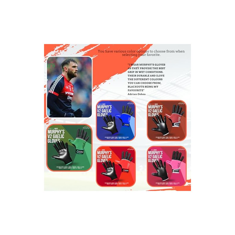 Murphys V2 Gaelic Football Gloves, Premium Latex Field Players Mittens,