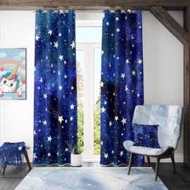 Cortinas opacas con diseño de estrellas espaciales para recámara, cortinas de acuarela con constelaciones azules cielo y estrellas para sala de estar, 21 x 63 pulgadas, juego de 2 paneles