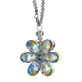 Rainbow Crystal Flower Car Charm for Women - Feng Shui Rearview Mirror Hanging Ornament - Crystal Bead Auto Interior Decor