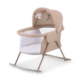 Kinderkraft LOVI Travel Bassinet for Baby, Portable Folding Baby Bed with Built-in Mosquito net, Adjustable Hood and an Additional Cradle Function. Beige
