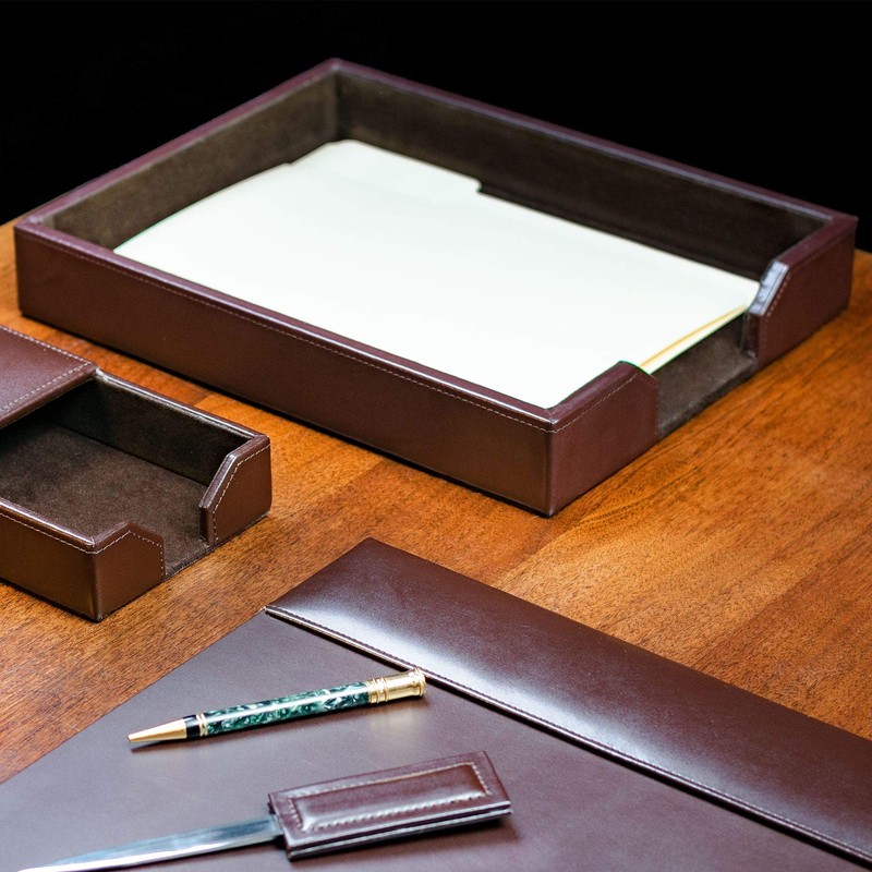 DACASSO Bonded Leather Desktop Letter Tray - Luxury Letter Holder