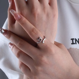 Inateannal Punk Cat Ring for Women Black Cat Open Ring Open Adjustable Wrap Rings Cute Animal Cats Finger Rings Jewellery for Women, Zinc, No Gemstone