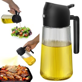 FEIOOD 16oz Ribbed Oil Dispenser Oil Sprayer for Kitchen Cooking, 2 in 1 Olive Oil Dispenser Bottle Spray and Pour Glass Oil Spritzer Pourer Refillable