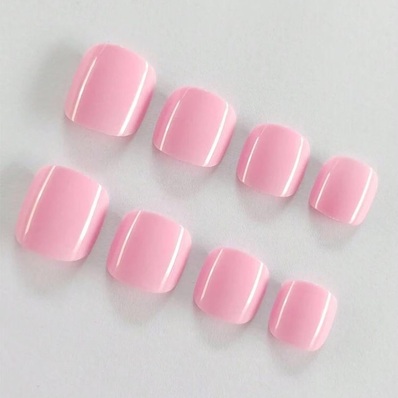 Pink Press on Toenails WLGDLH Fake Toenails Short Square Toe