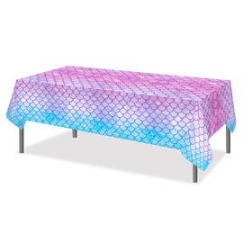 1 mantel de plástico para fiestas de sirena, 54 x 87 pulgadas, escamas de sirena azul, morado y largo, rectangular para bufé, fiesta de sirena, cena, mantel de picnic para uso en eventos de cocina