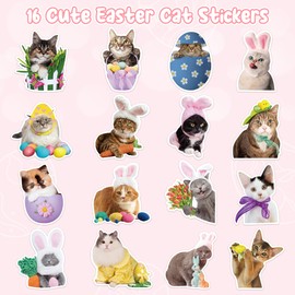 E1mity 2 Rolls Easter Stickers Cute Memes, 1000 Pieces Realistic Cat Stickers, 16 Styles Rabbit Eggs Reward Stickers Roll Waterproof for Children Party Decor Bag Filler Favours Gift