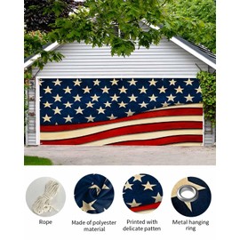Independence Day Star Garage Door Decorations, Large Hanging Garage Door Cover Banner with Grommets, American Flag Backdrop Door Mural for Indoor Outdoor Party Wall Window Yard, 7x8ft