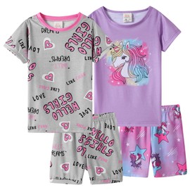 MyFav Girls' Pajama Set Summer Soft Short Sleeve Top & Bottoms Sleepwear,8Y