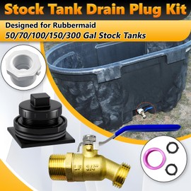 Stock Tank Drain Plug Kit Include 1-1/4" x 3/4" Pipe Reducer Hex Bushing & 3/4" x 3/4" Brass Faucet Fit for rubbermaid Commercial 50 70 100 150 300 Gallon Stock Tanks Five Years Free Replacement