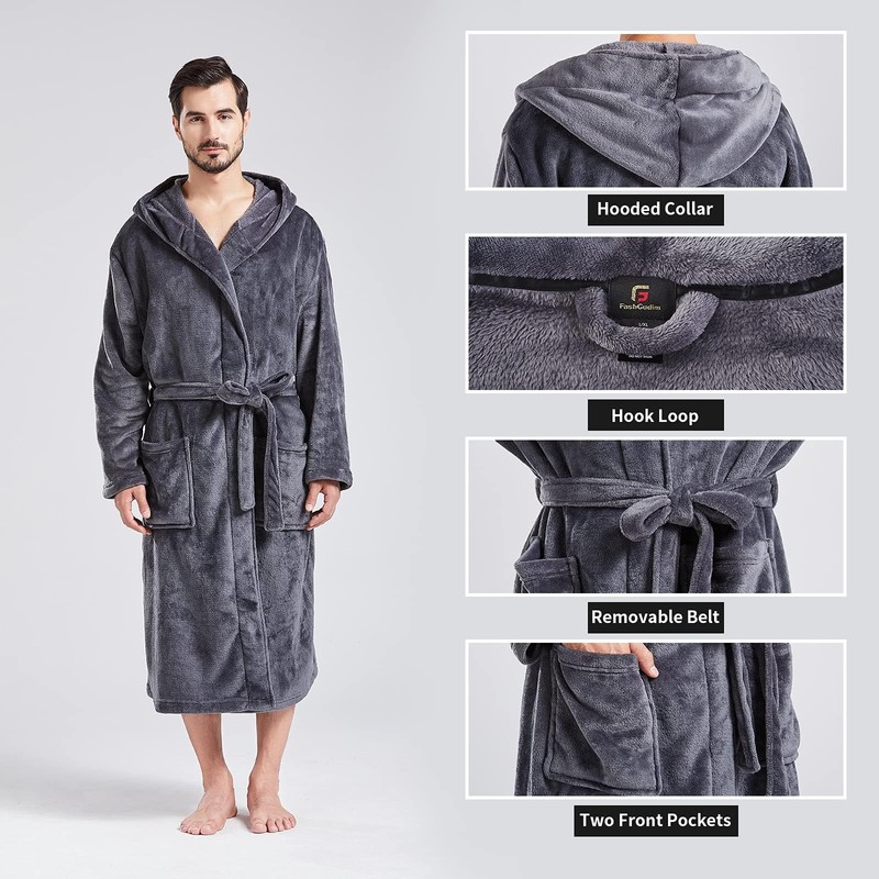 FashGudim - Bata con capucha para hombre, cuello de chal,