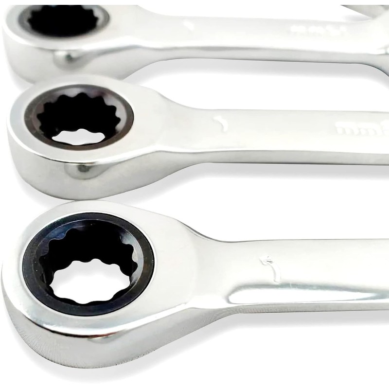 Leliafleury 2Pcs 17mm Stubby Ratchet Spanner, Short Combination Ratcheting Wrench,