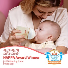 Pigeon PPSU Nursing Baby Bottle Wide Neck, Anti-Colic, Streamlined Body, Natural Feel, Easy to Clean, 5.4 Oz(Pack of 2), Includes 2pcs SS Nipples (0m+)