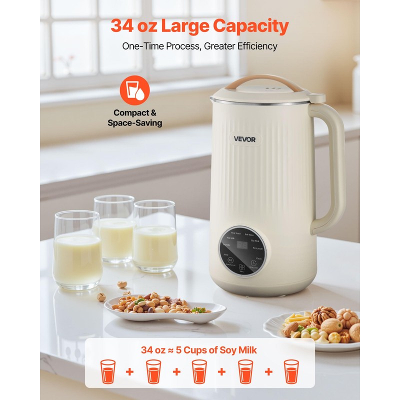 VEVOR 8-in-1 Nut Milk Maker, 34 oz Soy Milk Maker