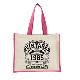 40th Birthday Tote Bag Gifts for Women - Cotton Jute Shoulder Bag, Reusable Bags for Shopping, Gift bags, Book Bag, Travel Bag, Shopper Bags - Original Parts 1985 - FUCH-L