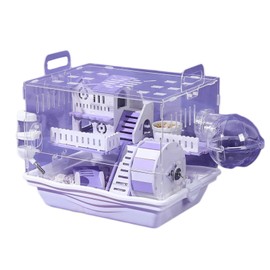 Large Acrylic Hamster Cage14.6x10.2x12.6in-Multi-Level Habitat for Dwarf/Syrian Hamsters-Mice (Ventilated Top-Removable Base) Expandable Small Animal Enclosure (Purple Hamster Cage, 14.6x10x12.6)