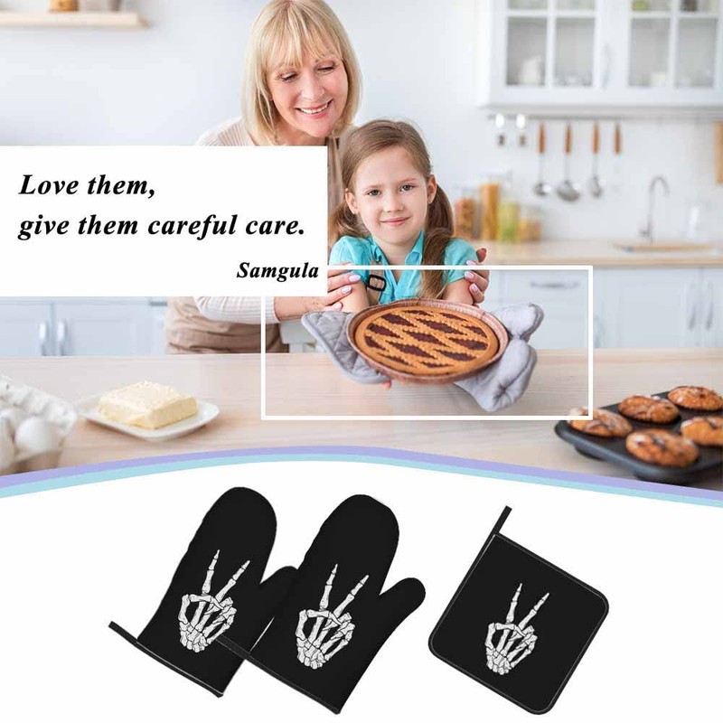 Samgula Hand Skeleton Oven Mitts and Pot Holders Sets Victory