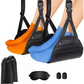 Airplane Foot Rest(2 Pack), Adjustable Airplane Foot Hammock or Office Footrest,Airplane Travel Accessories with Eye Mask and Pair of Earplugs,Plane Footrest for Long Flight,Airplane Essentials