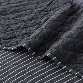 Wonderful 100% Cotton Jersey Channel Stitch Reversible King Quilt Set Prewashed Coverlet,Timeless Lightweight, Breathable, Wrinkle, Fade&Stain Resistant (Dark Grey Heather/White Stripe)