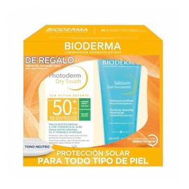 BIODERMA, Pack Protector Solar Piel Mixta Grasa, Photoderm Dry Touch Neutro, Limpiador Facial Sébium Gel Moussant